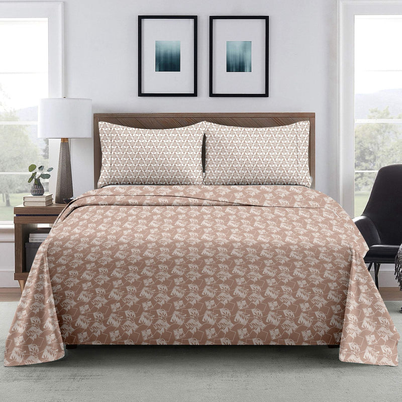 Urban Leaf King Bedsheet Set | 300 TC | 100% Pure Cotton | Peach