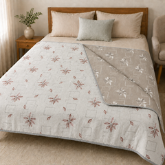 Urban Leaf Reversible Lightweight AC Dohar | Double Bed Dohar | Cherry & Beige