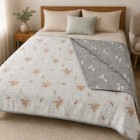 Urban Leaf Reversible Lightweight AC Dohar | Double Bed Dohar | Orange & Grey