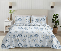 Velora Bloom King Bedsheet Set | 300 TC | 100% Pure Cotton | Blue