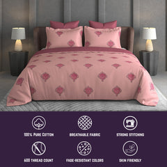 Vintage Crest Bedsheet Set | 600 TC | 100% Satin Cotton | Pink