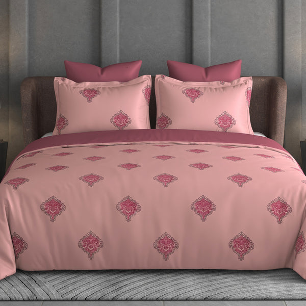 Vintage Crest Bedsheet Set | 600 TC | 100% Satin Cotton | Pink