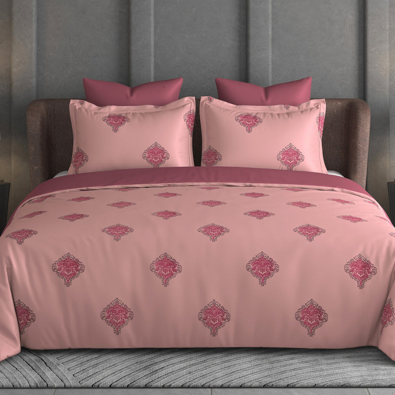 Vintage Crest Bedsheet Set | 600 TC | 100% Satin Cotton | Pink