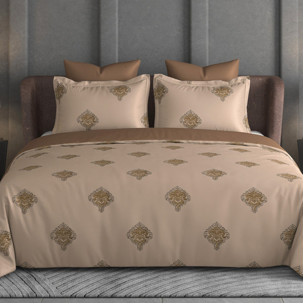 Vintage Crest Bedsheet Set | 600 TC | 100% Satin Cotton | Soft Beige