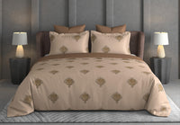 Vintage Crest Bedsheet Set | 600 TC | 100% Satin Cotton | Soft Beige