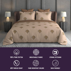 Vintage Crest Bedsheet Set | 600 TC | 100% Satin Cotton | Soft Beige