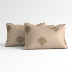 Vintage Crest Bedsheet Set | 600 TC | 100% Satin Cotton | Soft Beige