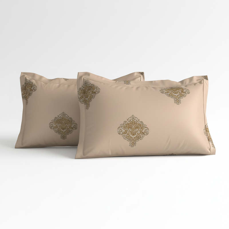 Vintage Crest Bedsheet Set | 600 TC | 100% Satin Cotton | Soft Beige
