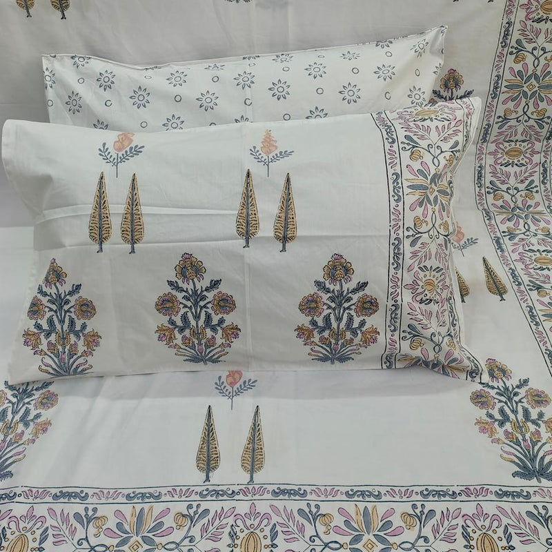 Meher Bagh Jaipuri King Size Bedsheet | 200 TC Percale | 100% Pure Cotton