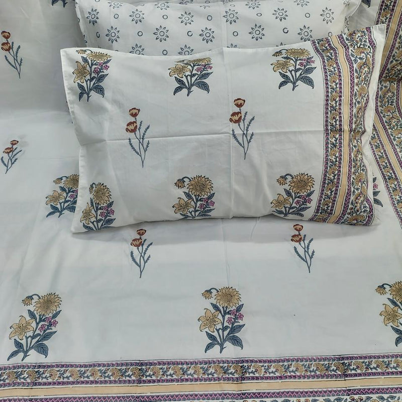 Basant Vatika Jaipuri King Size Bedsheet | 200 TC Percale | 100% Pure Cotton