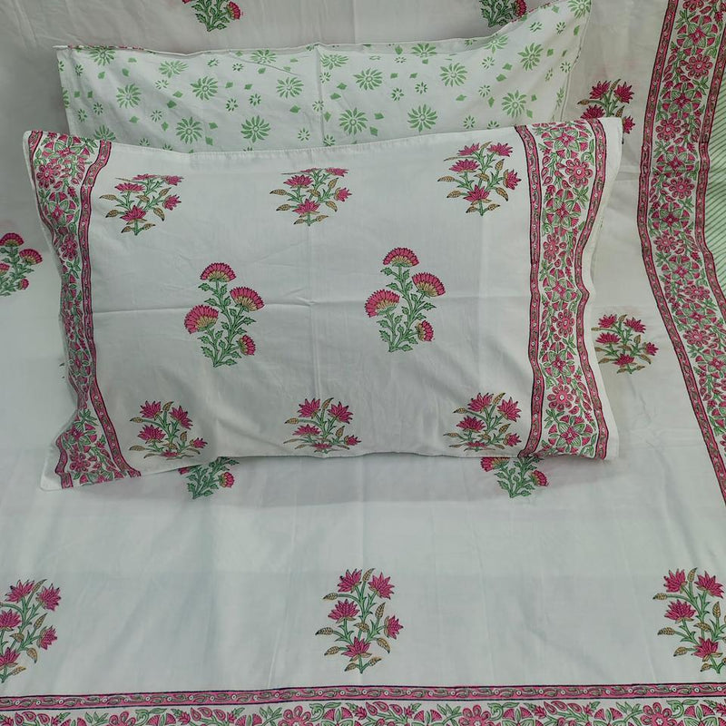 Gulabi Bagh Jaipuri King Size Bedsheet | 200 TC Percale | 100% Pure Cotton