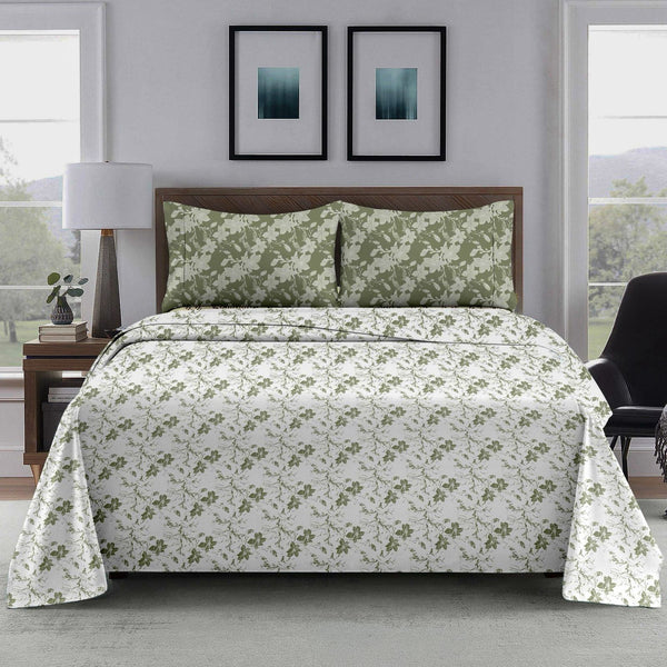 Whisper Vine King Bedsheet Set | 300 TC | 100% Pure Cotton | Green