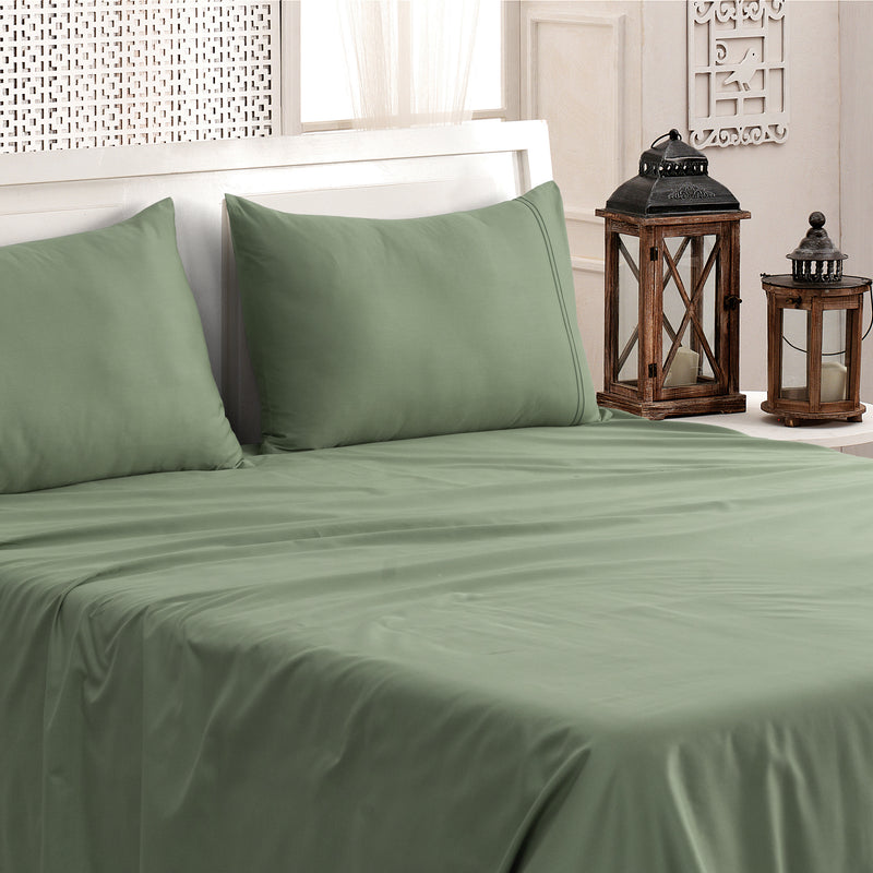 Classic Plain King Bedsheet Set | 400 TC | 100% Satin Cotton | 2 Pillow Covers | Moss