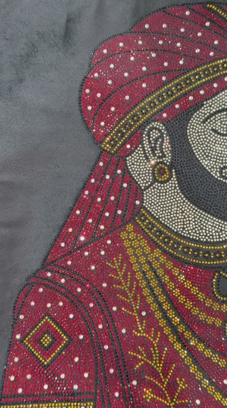 Closeup of the Rajasthani King embollished cushion cover video