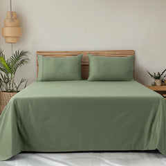 Classic Plain King Bedsheet Set | 400 TC | 100% Satin Cotton | 2 Pillow Covers | Moss