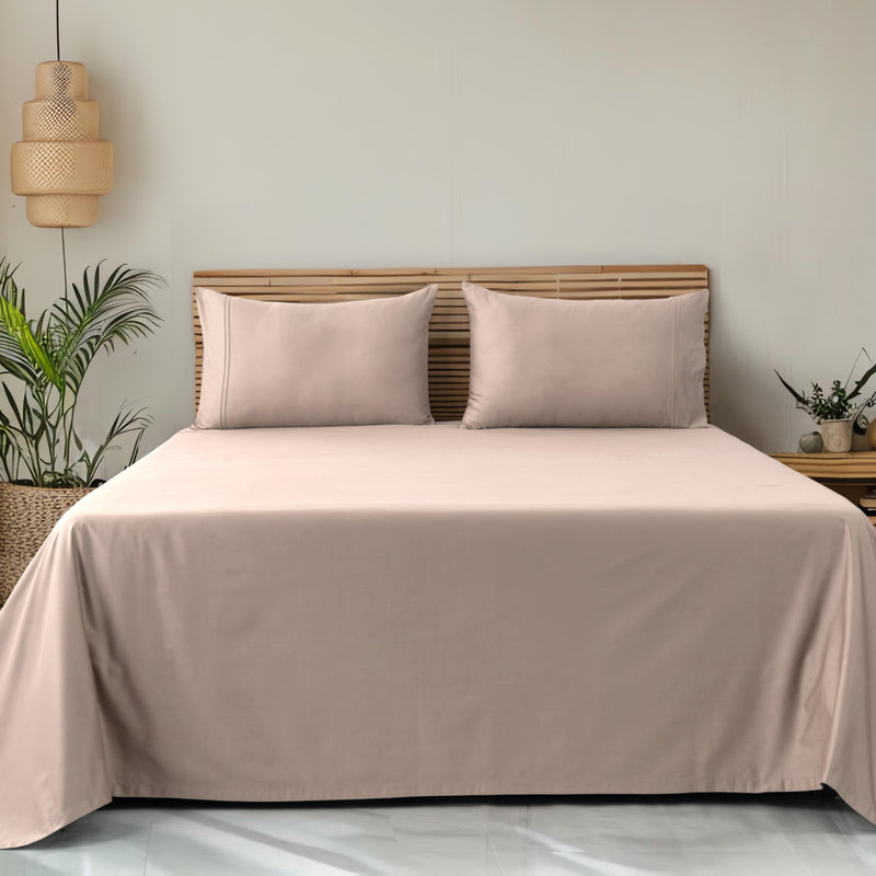 Classic Plain King Bedsheet Set | 400 TC | 100% Satin Cotton | 2 Pillow Covers | Blush