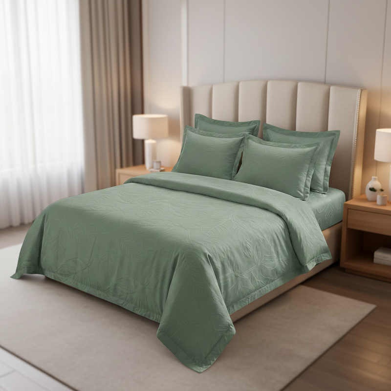 Jacquard Elysian Leaves King Bedsheet Set | 300 TC | 100% Pure Cotton | 2 Pillow Covers