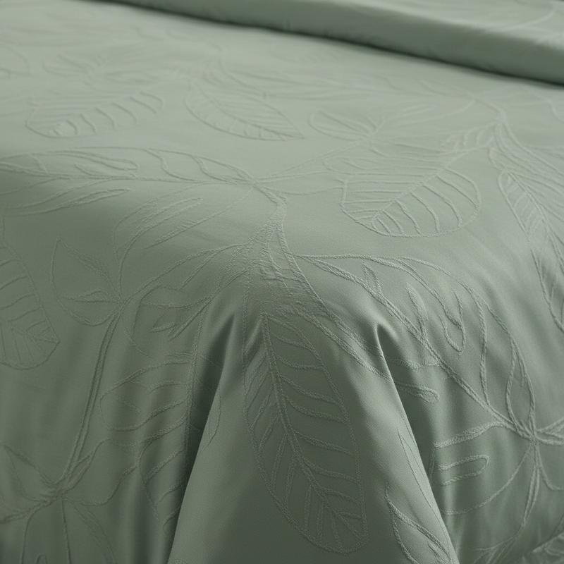 Jacquard Elysian Leaves King Bedsheet Set | 300 TC | 100% Pure Cotton | 2 Pillow Covers