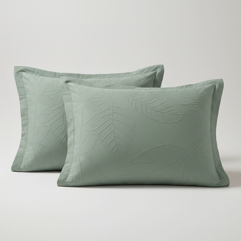 Jacquard Elysian Leaves King Bedsheet Set | 300 TC | 100% Pure Cotton | 2 Pillow Covers