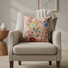 Blush Pink Garden Embroidered - 16" x 16"