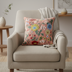 Blush Pink Garden Embroidered - 16" x 16"